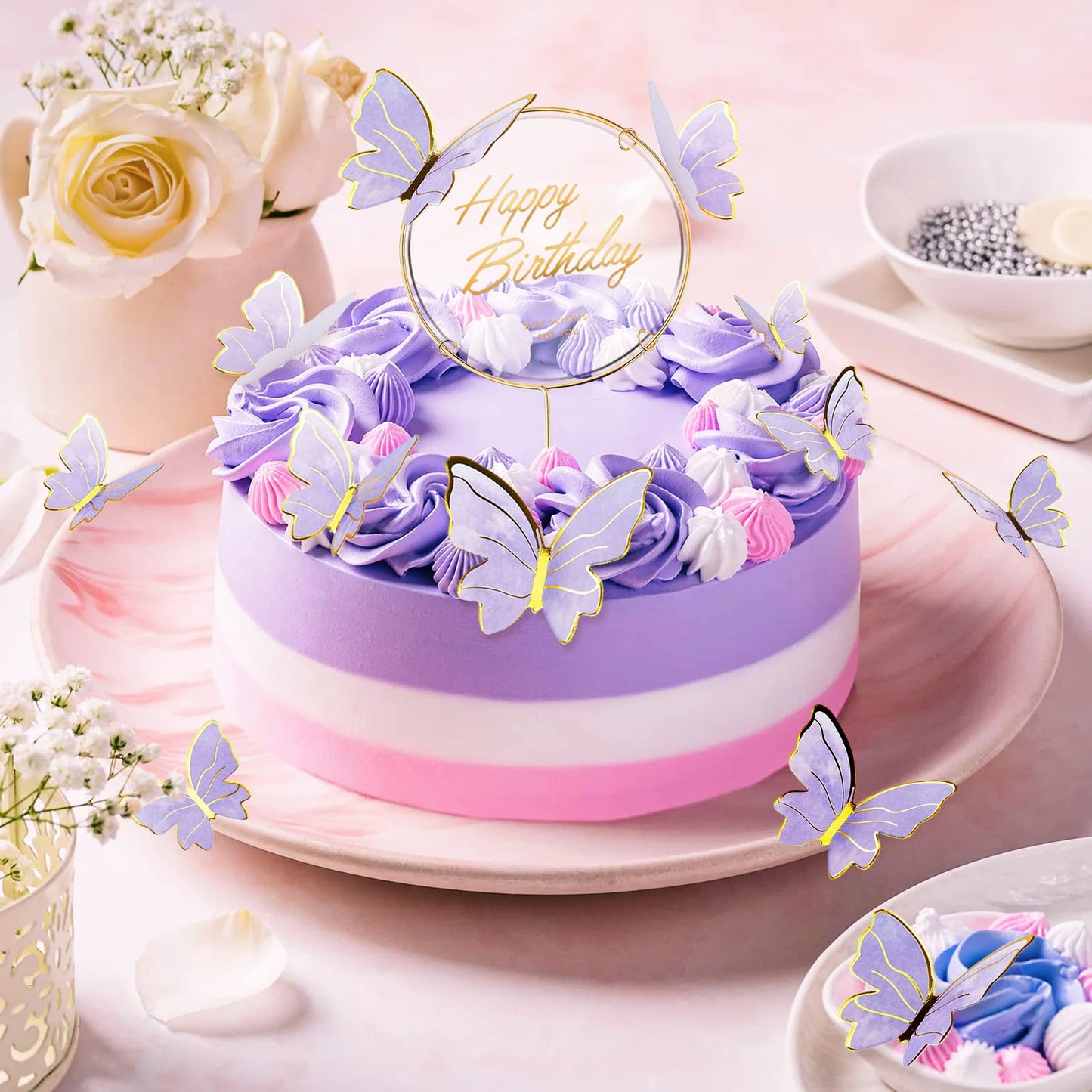 21 Pieces Butterfly Cake Toppers With Happy Birthday Cake Toppers 3D