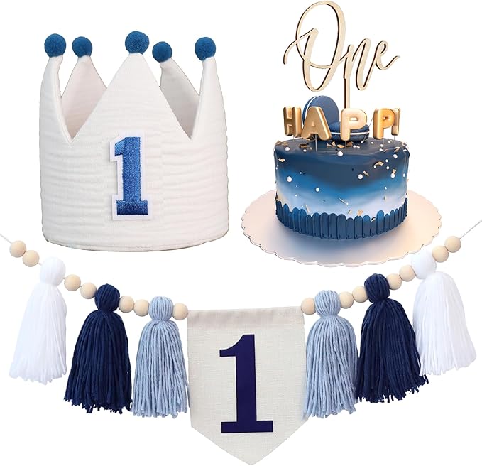 1st Birthday Decoration Blue And White High Chair Banner For Boy