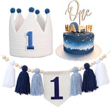 1st Birthday Decoration Blue And White High Chair Banner For Boy