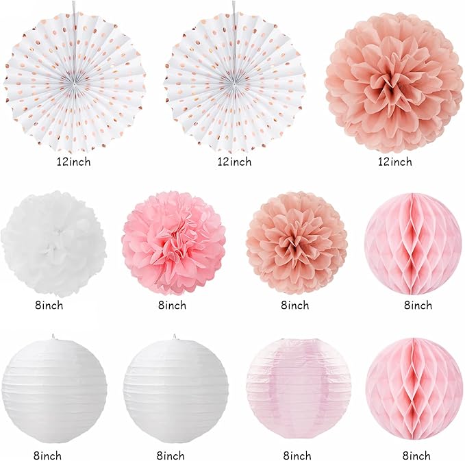 Pink White Rose Gold Birthday Party Decorations 21pcs Happy Banner