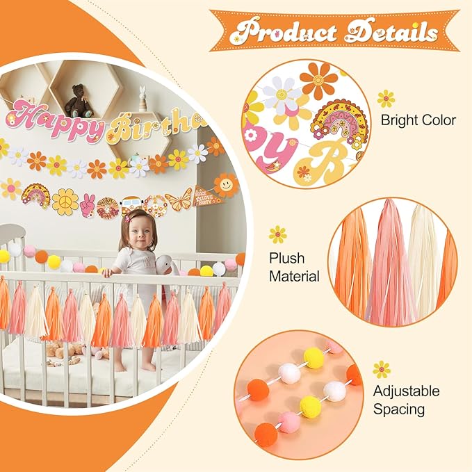 Daisy Garland for Decoration Groovy Boho Party Garland Decoration