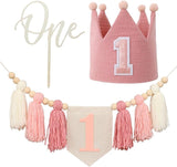 First Birthday Party Decorations Pink High Chair Banner 1st Crown