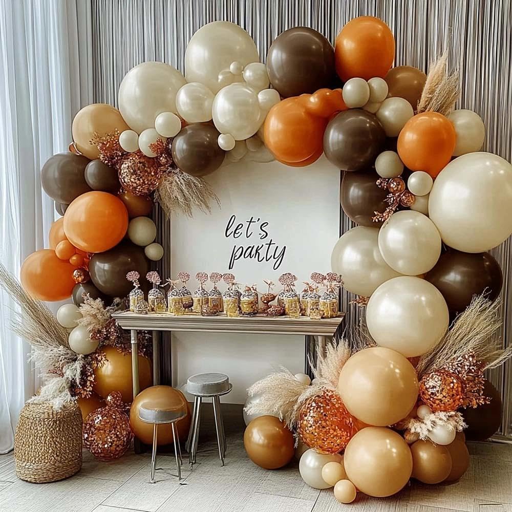 Burnt Orange Brown Balloon Arch Kit, Double Stuffed Tan Coffee Pearl
