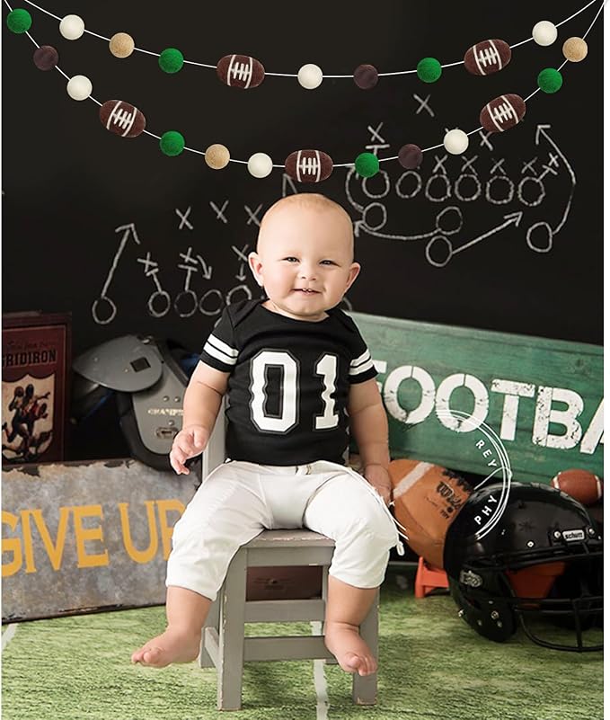 Football Felt Ball Garland Rugby Pom Poms Banner for Sports Themed