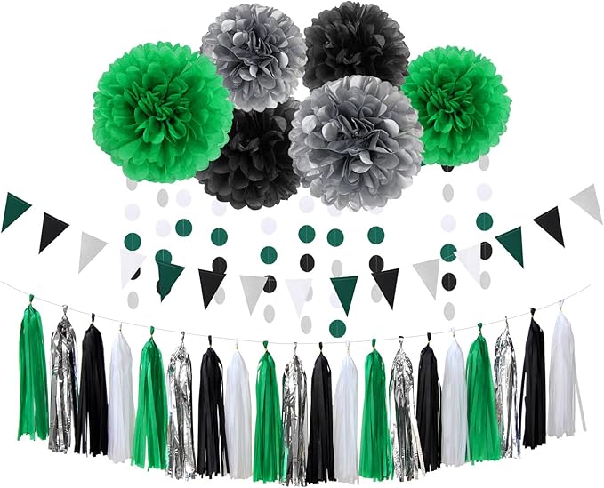 Black Green Silver Football Party Decorations 30pcs Soccer