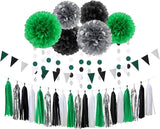 Black Green Silver Football Party Decorations 30pcs Soccer