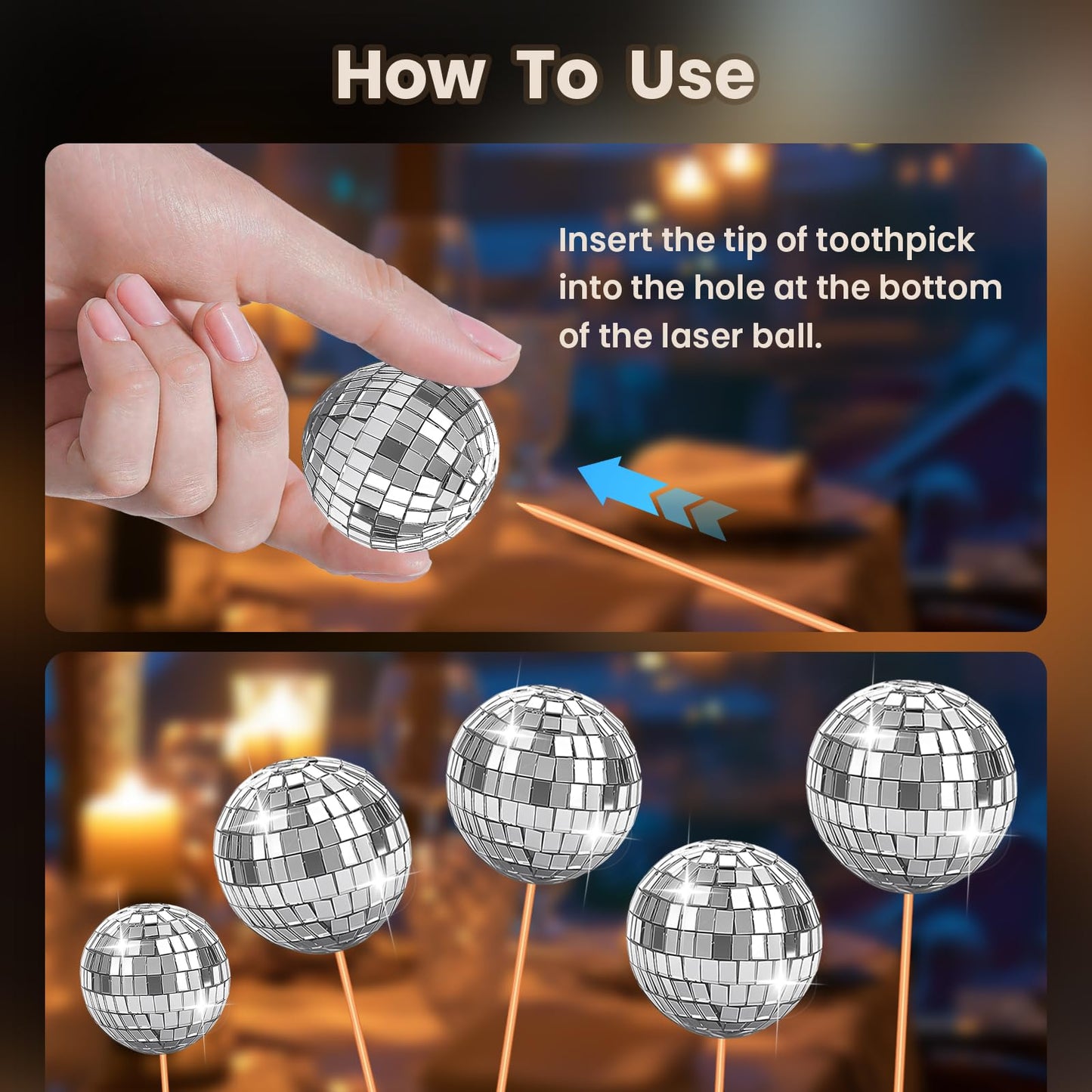 28 Pcs Disco Ball Cake Topper Retro 1970s Disco Ball Cupcake Toppers