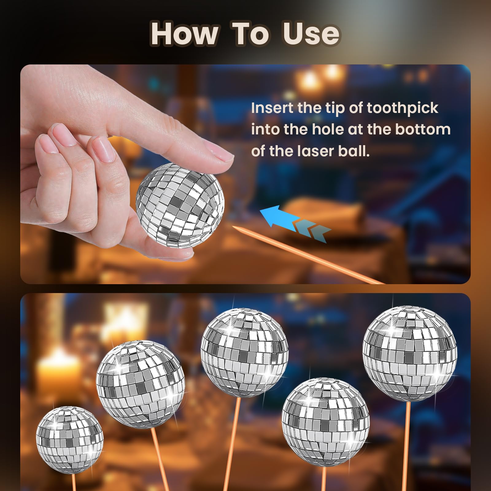 28 Pcs Disco Ball Cake Topper Retro 1970s Disco Ball Cupcake Toppers