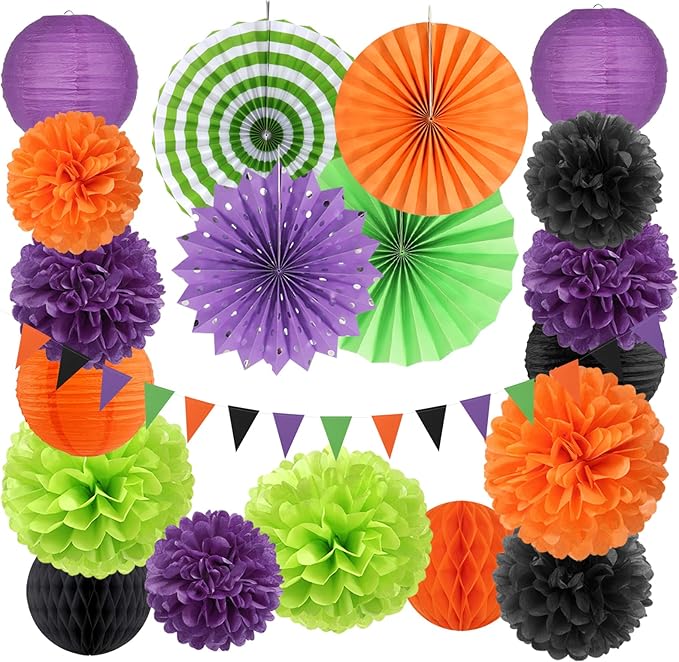 Black Purple Orange Green Halloween Party Decorations 20pcs Paper