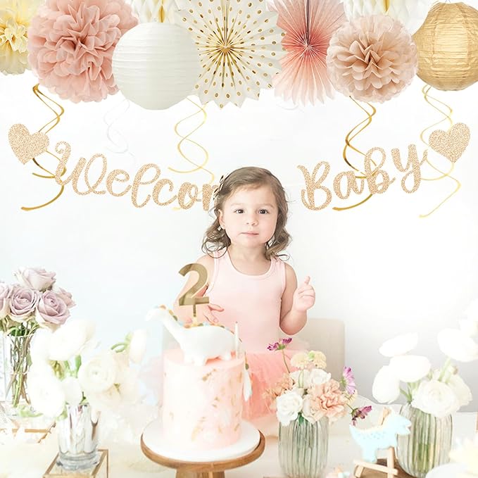 Champagne Gold Fall Boho Baby Shower Party Decorations 21pcs Girls