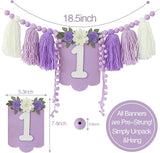 Handmade Wildflower 1st Birthday HighChair Banner Purple White Party