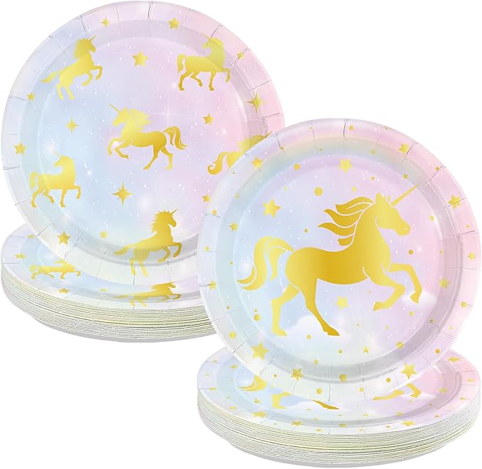 50Pcs Magical Pastel Unicorn Paper Plates 9 Pastel Rainbow Gold