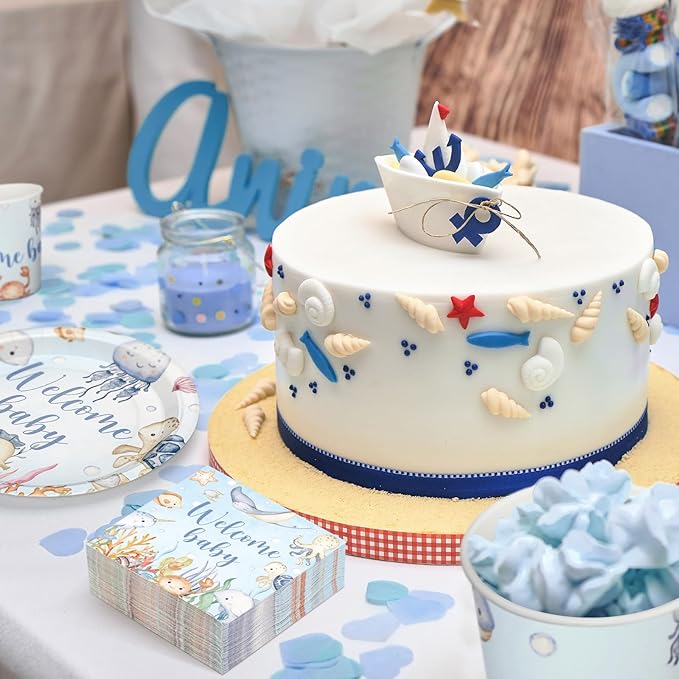 200 Pcs Under the Sea Baby Shower Paper Plates Napkins Cups Baby