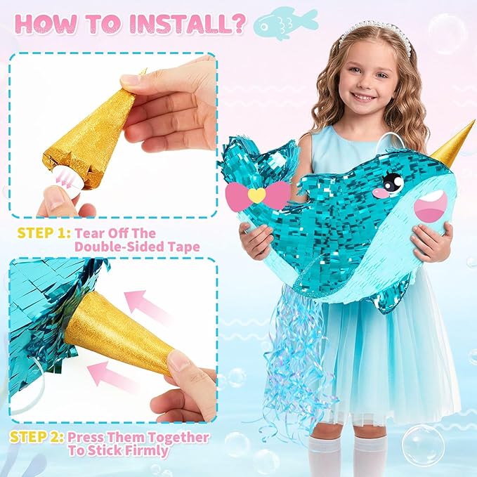 WERNNSAI Narwhal Piñata - Girl Narwhal Party Piñata Game Whale Ocean