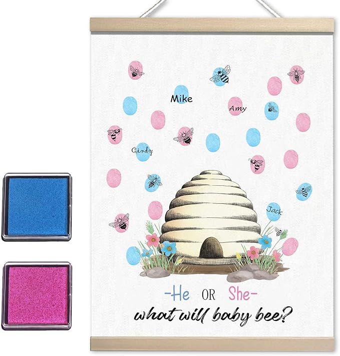 Bumble Bee Gender Reveal Party Bee Baby Shower Finger Print Tree