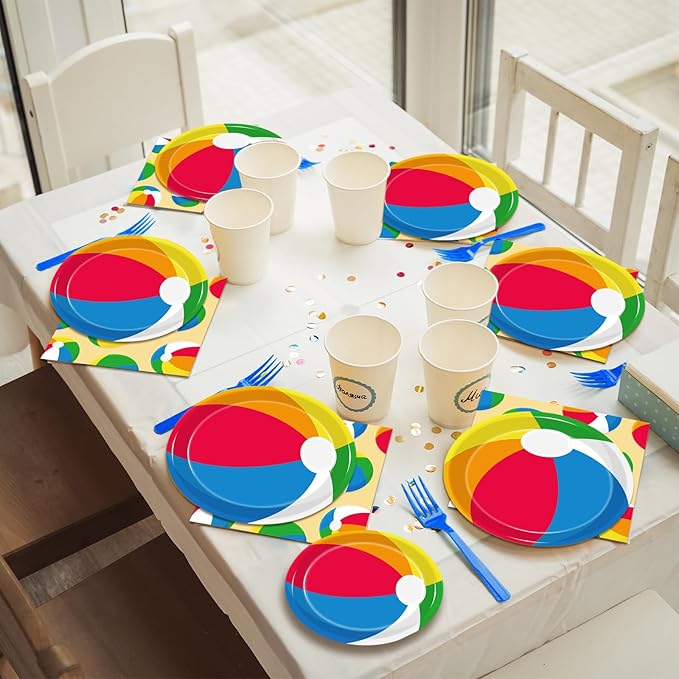 200Pcs Summer Pool Beach Party Tableware Set Beach Pool Ball Party