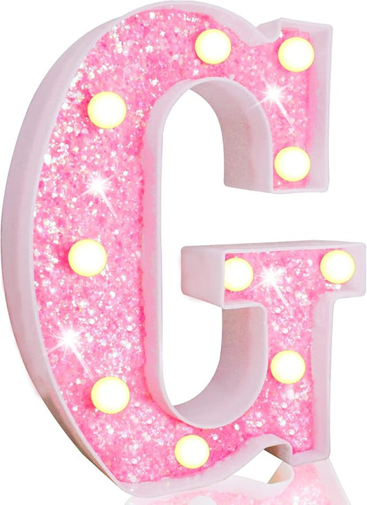 Pooqla LED Marquee Letter Lights, Light Up Pink Letters Glitter #8
