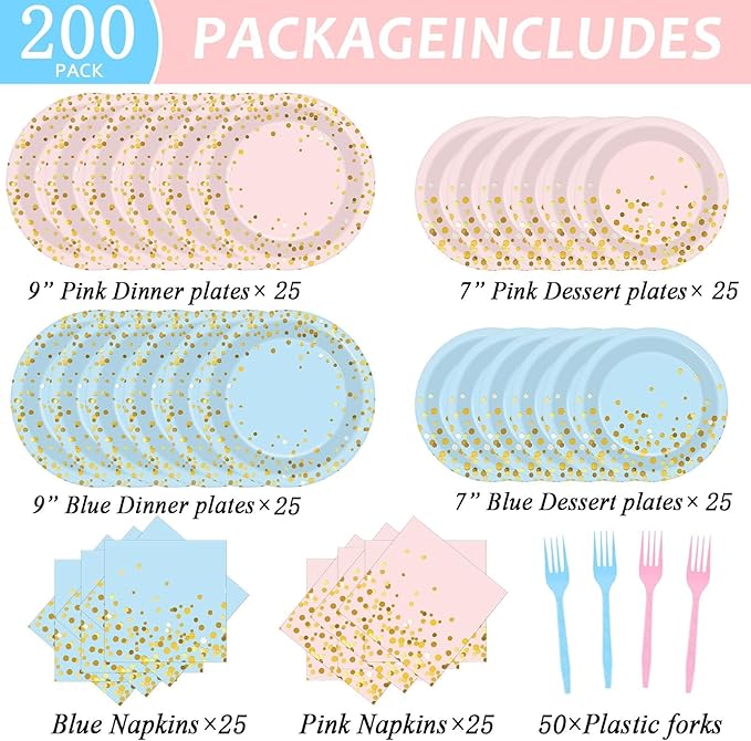 50 Guests Gender Reveal Party Supplies Baby Shower Party Tableware