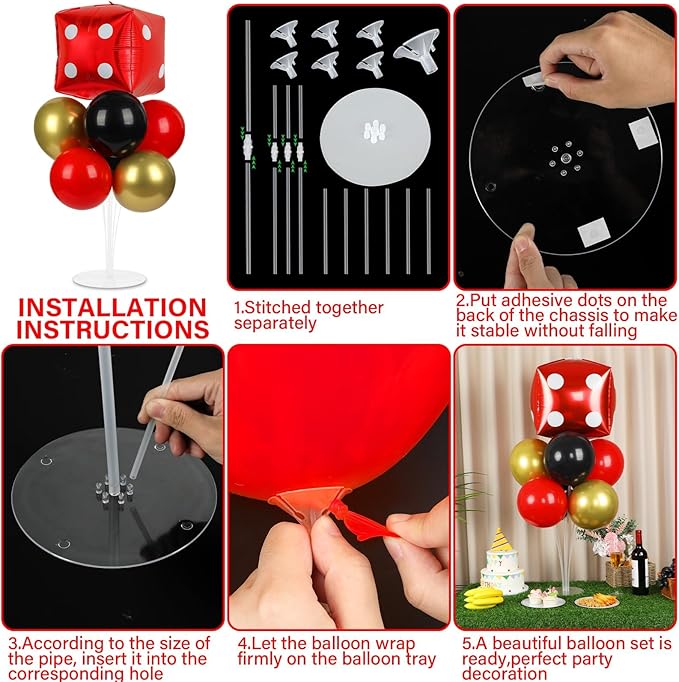 Casino Party Balloons Stand Kit 2 Sets with 2 Dice Foil Balloons