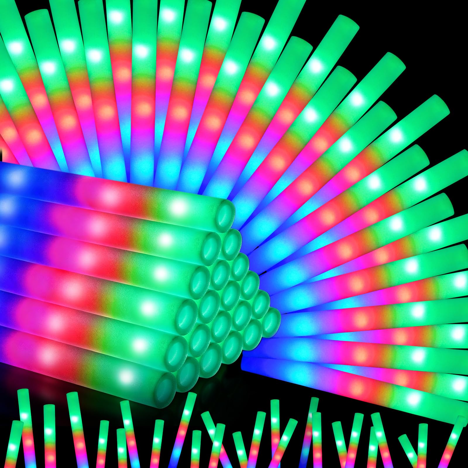 OLUPP 72PCS Foam Glow Sticks, Foam Light Up Sticks with 3 Modes