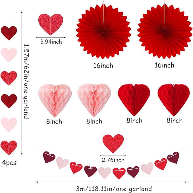 Galentines Party Decoration Valentines Heart Garland 25pcs Red Rose