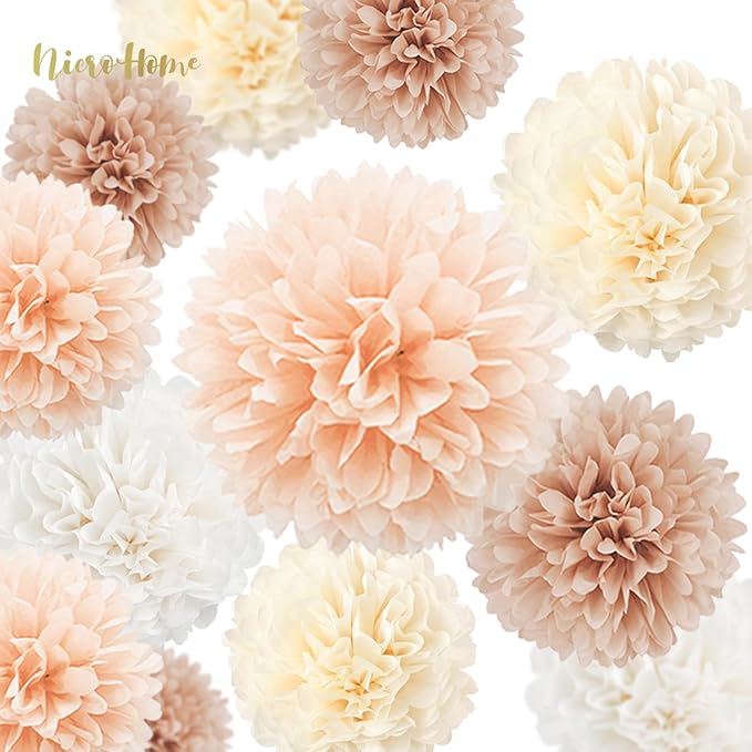 NICROHOME EUR Wedding Decorations, 12 PCS Ivory Champagne Tissue