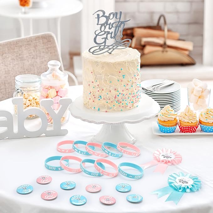 92 Pieces Gender Reveal Party Favors 30 Button Pins 30