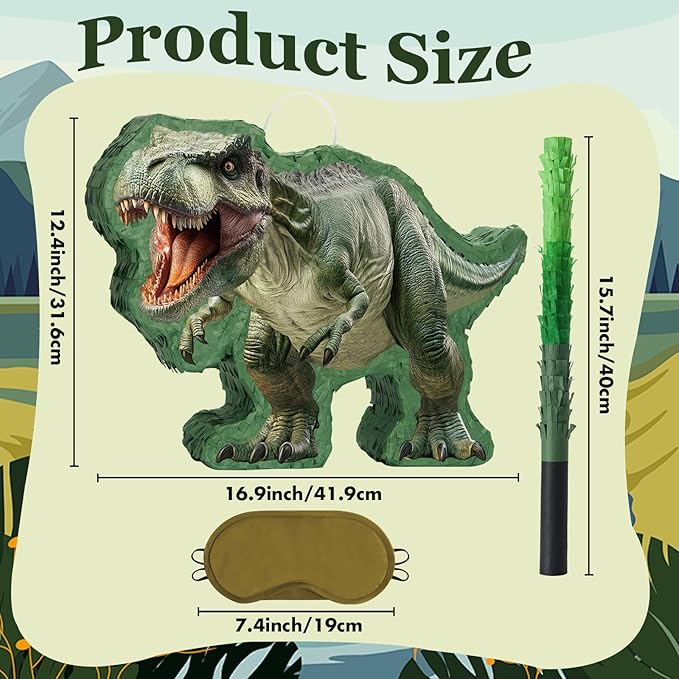 Dinosaur Piñata Jungle Dinosaur Piñata Bundle with Blindfold and Bat