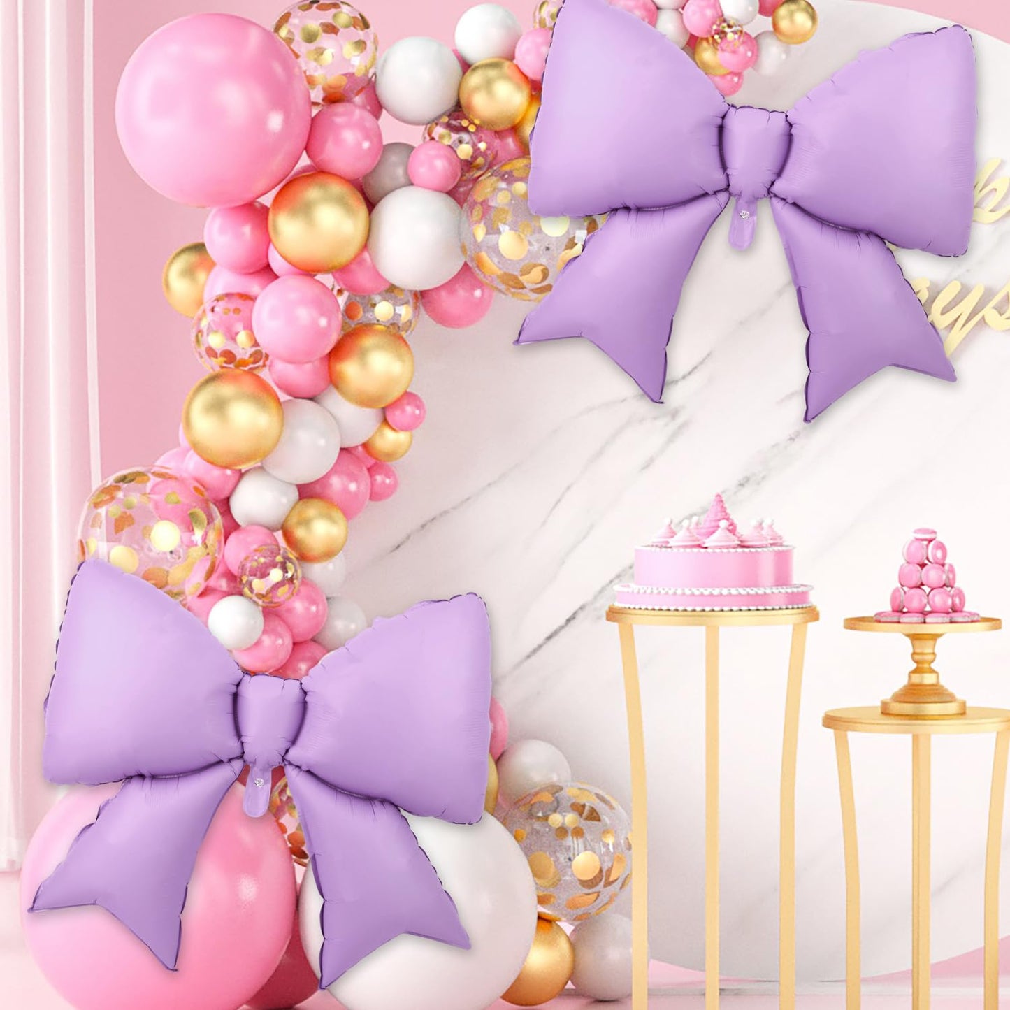 2pcs Large Bow Balloons, Bow Themed Party Decorations Elegant Coq Purp