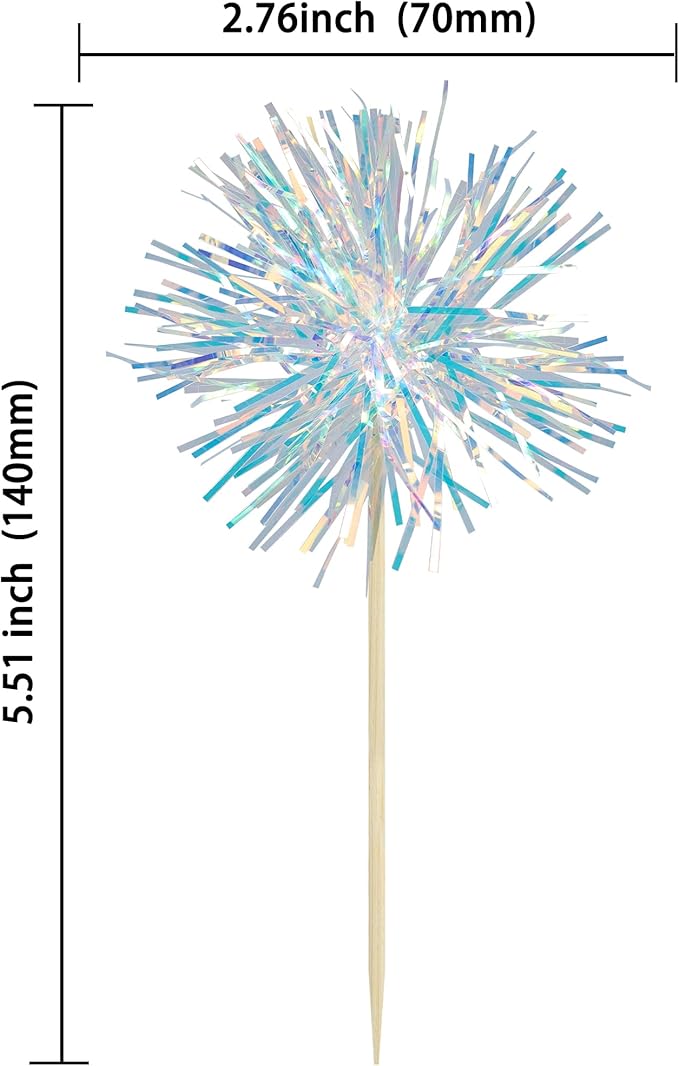 Gyufise 30Pcs Foil Firework Cupcake Toppers Sparkle Tinsel Cake #21