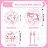 Greencian 96Pcs Ballerina Birthday Party Supplies Pink Dancing Girl