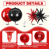 6Pcs Black Red Foil Balloons,22Inch Black Red 4D Round Ball Balloon
