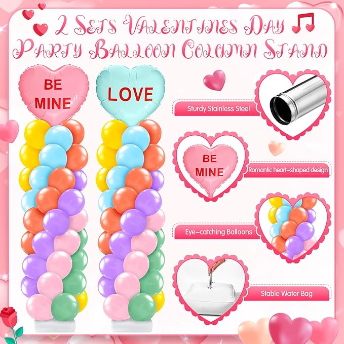 2 Set Valentines Day Balloon Column Stand Kit with 2 Candy Pastel