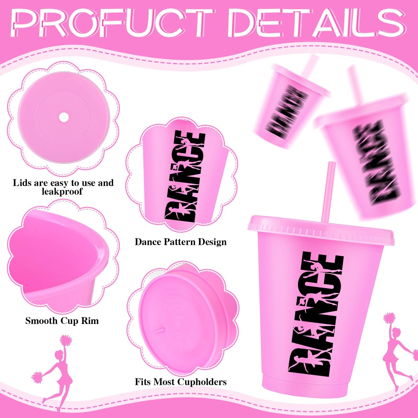 Domensi 20 Pcs Pink Plastic Dance Cups Bulk Dancer Graduation Gifts 16