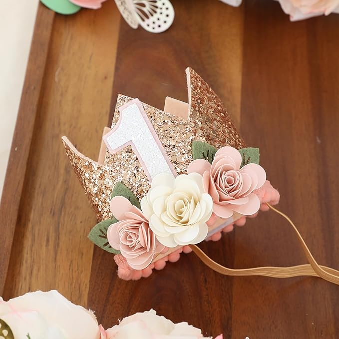 First Birthday Decorations for Girl Light Pink High Chair Banner One