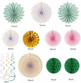 Sage Green Pink Gold Party Decorations 33pcs Kits Tissue Pom Poms