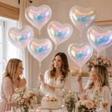 Iridescent Heart Balloons, 10 Pcs 18 Inch Transparent Holographic Foil