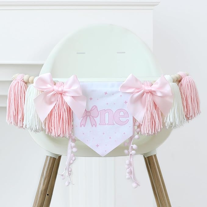 Handmade Pink Bow High Chair Banner 1st Birthday Party Decoration