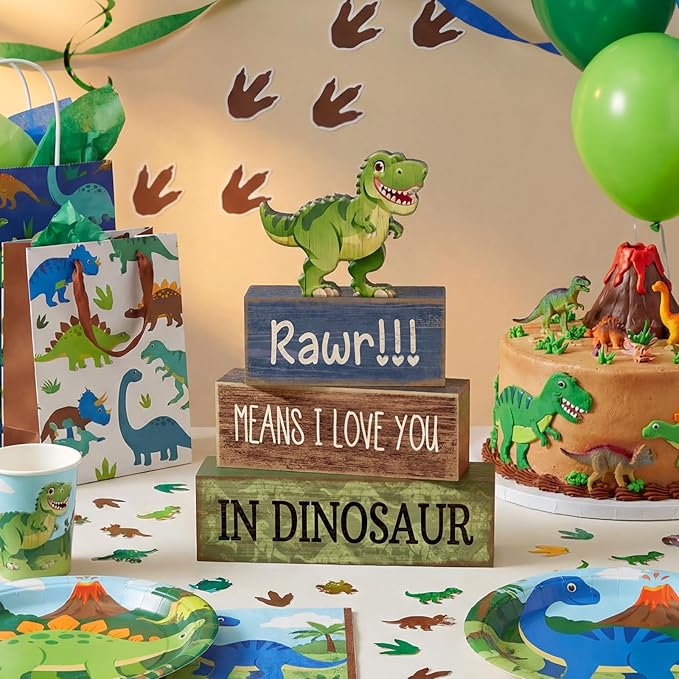 4 Pcs Dinosaur Table Decorations Wooden Dinosaur Decor Dino Safari