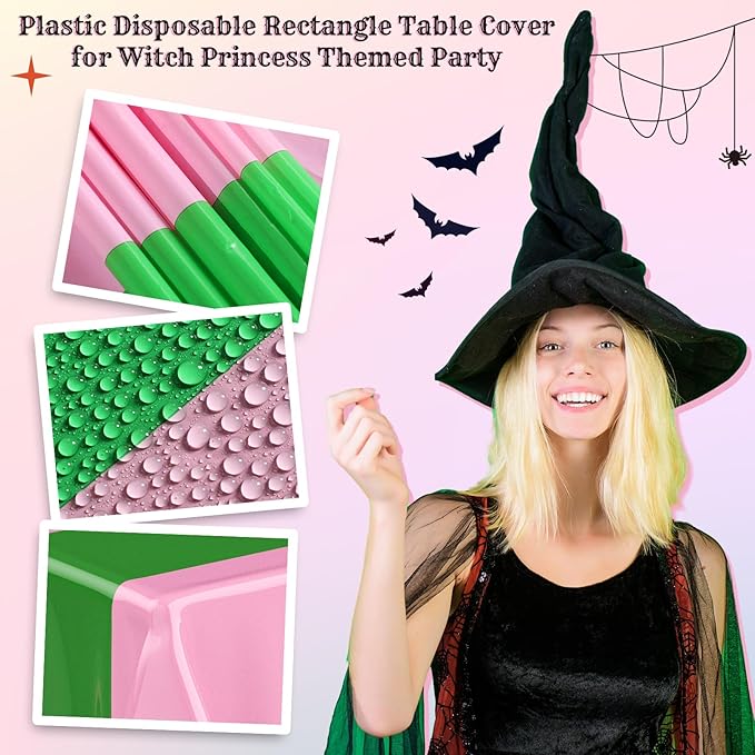Oudain 3 Pcs Witch Princess Theme Party Pink & Green Party Tablecloth