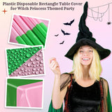 Oudain 3 Pcs Witch Princess Theme Party Pink & Green Party Tablecloth