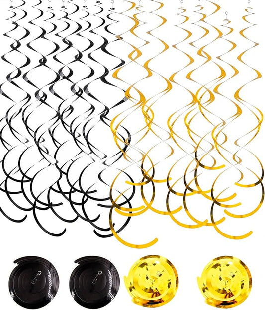 30Pc Gold and Black Party Party Swirl Decorations Foil Swirl Hanging