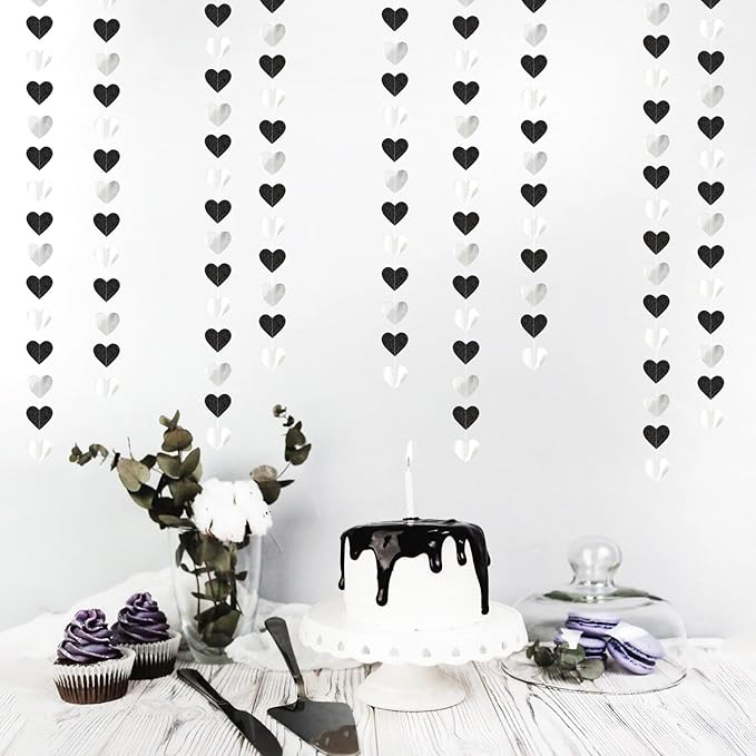 Black White-Silver Party-Decoration Heart Garland - 52ft 21st Men