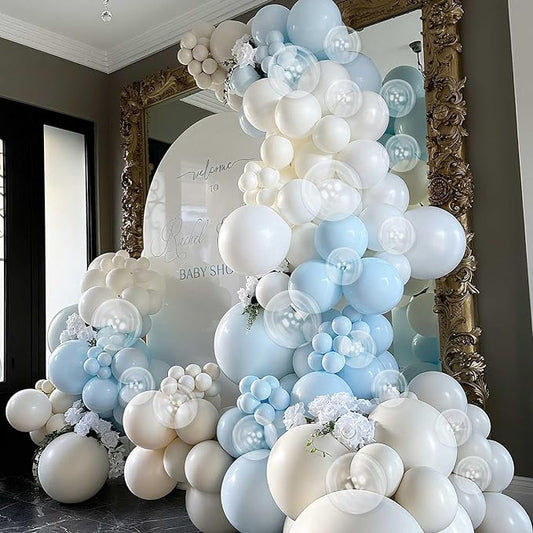 Pastel Blue White Balloons Garland Arch Kit, 104PCS Double Stuffed