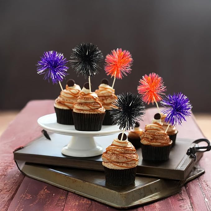 Gyufise 30Pcs Foil Firework Cupcake Toppers Sparkle Tinsel Cake #17