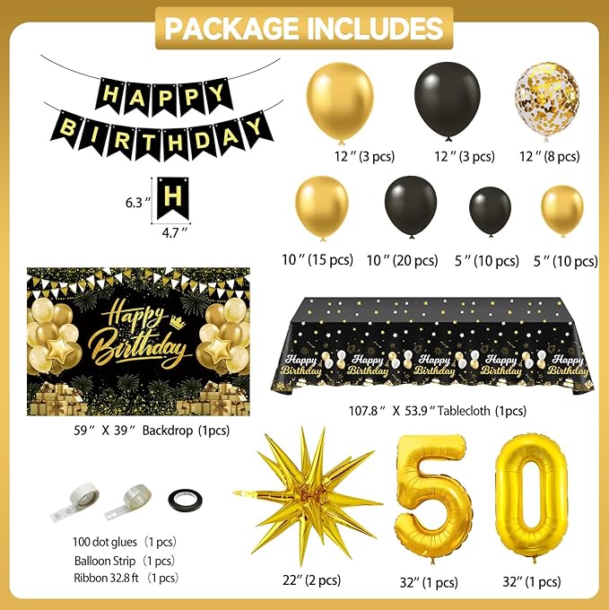 Black and Gold Birthday Decorations for Men Women Black and