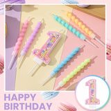 MTLEE Number 1 Birthday Candle with 12 Pcs Spiral Candles for Girls