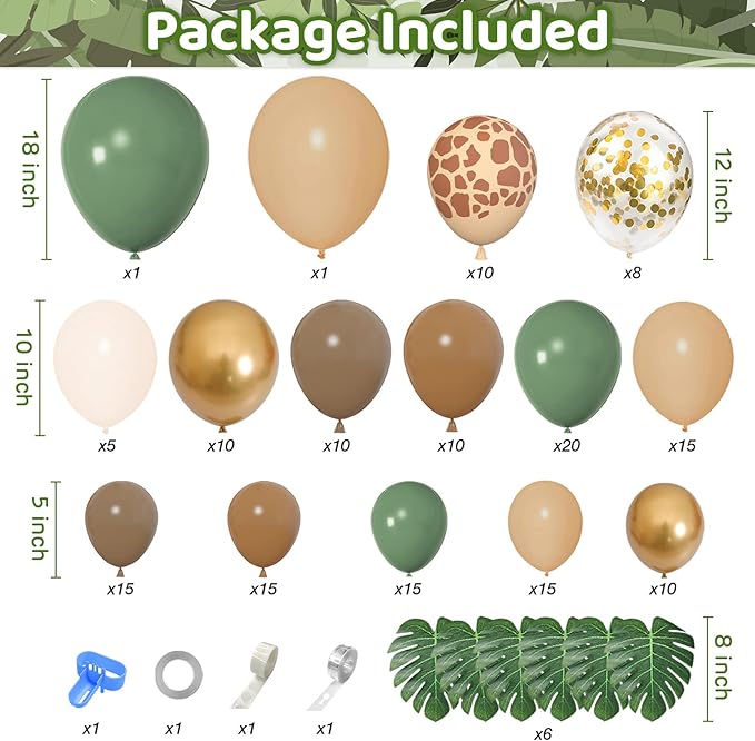 170Pcs Jungle Safari Balloons Garland Kit Safari Baby Shower
