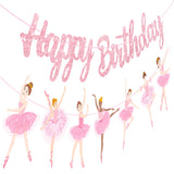 3Pcs Ballet Girls Happy Birthday Banners Glitter Pink Ballerina