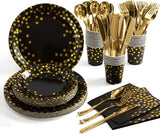 HOMIX Black and Gold Party Supplies 175 Pieces Disposable Black Paper